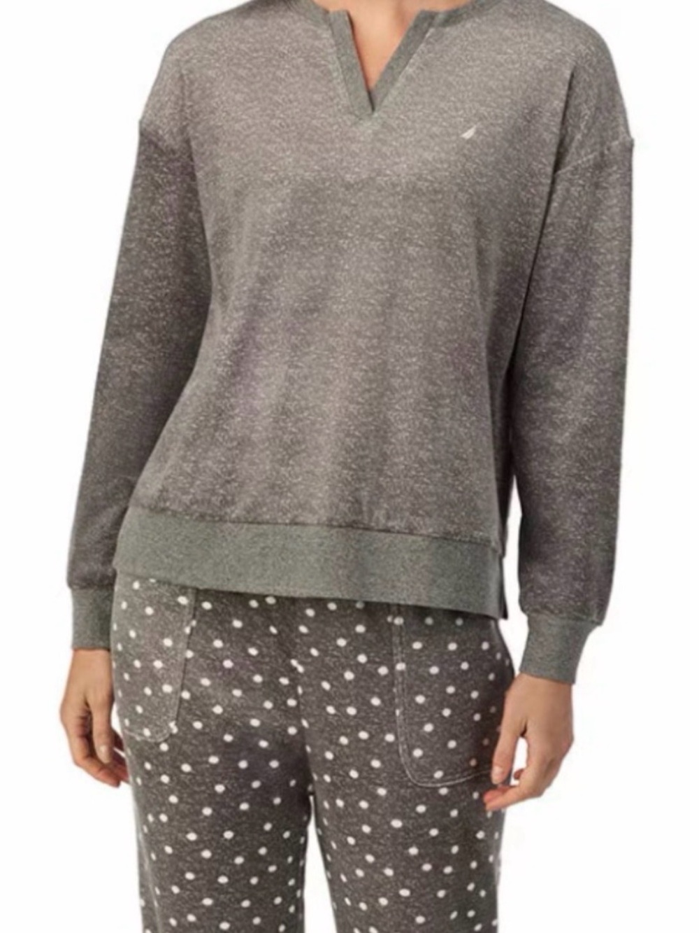 Nautica Heather Gray Notch-Neck Fleece Lounge Sweater Size XXL
